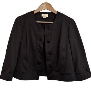 Ann Taylor 1960s Vintage Look Black Ponte Crop Jacket - 3/4 sleeves - sz 4, 6, 8